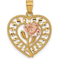 14K Two-Tone Polished Rose Heart Pendant - 22mm Length by Oro Pregiato