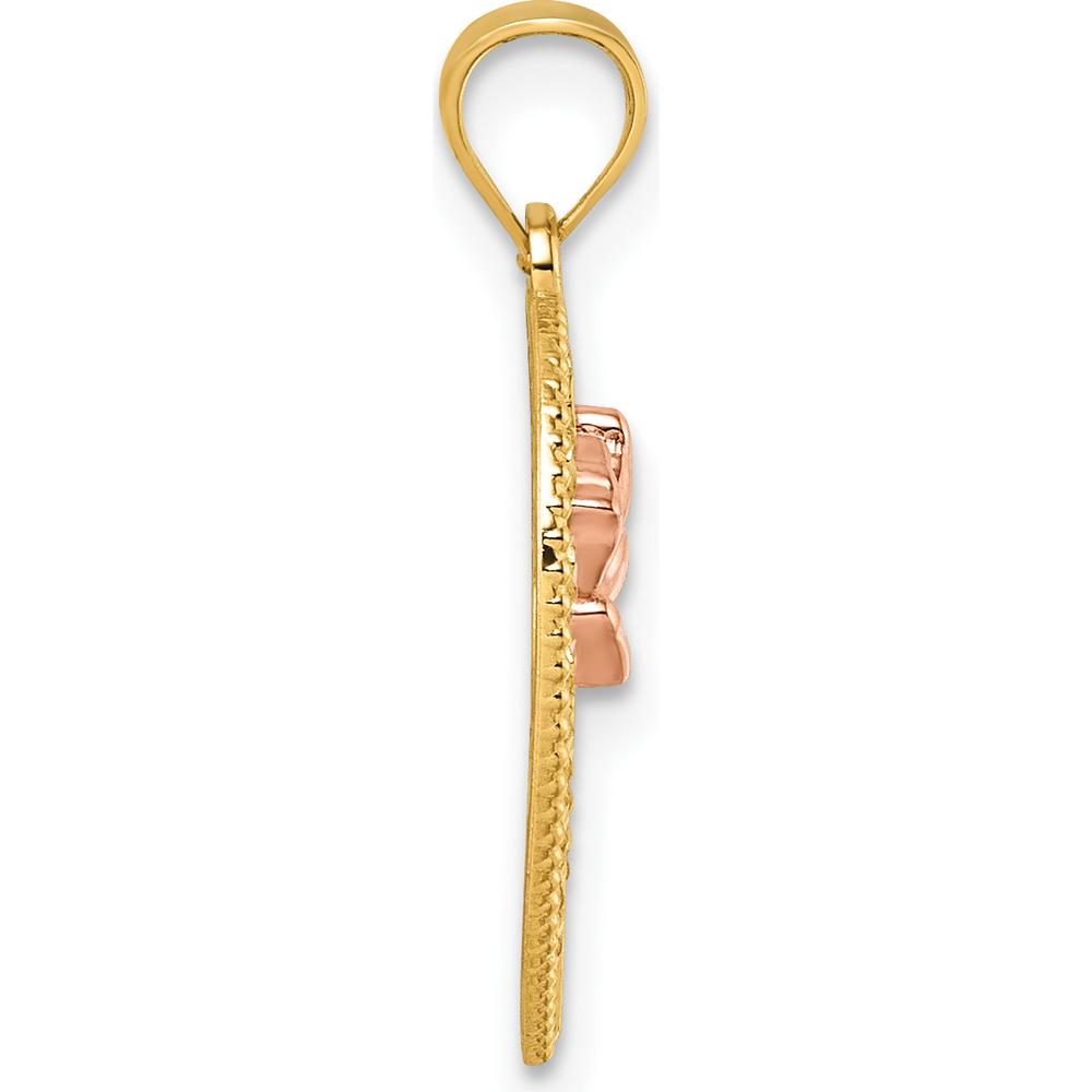 14K Two-Tone Polished Rose Heart Pendant - 22mm Length by Oro Pregiato