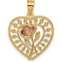 14K Two-Tone Polished Rose Heart Pendant - 22mm Length by Oro Pregiato