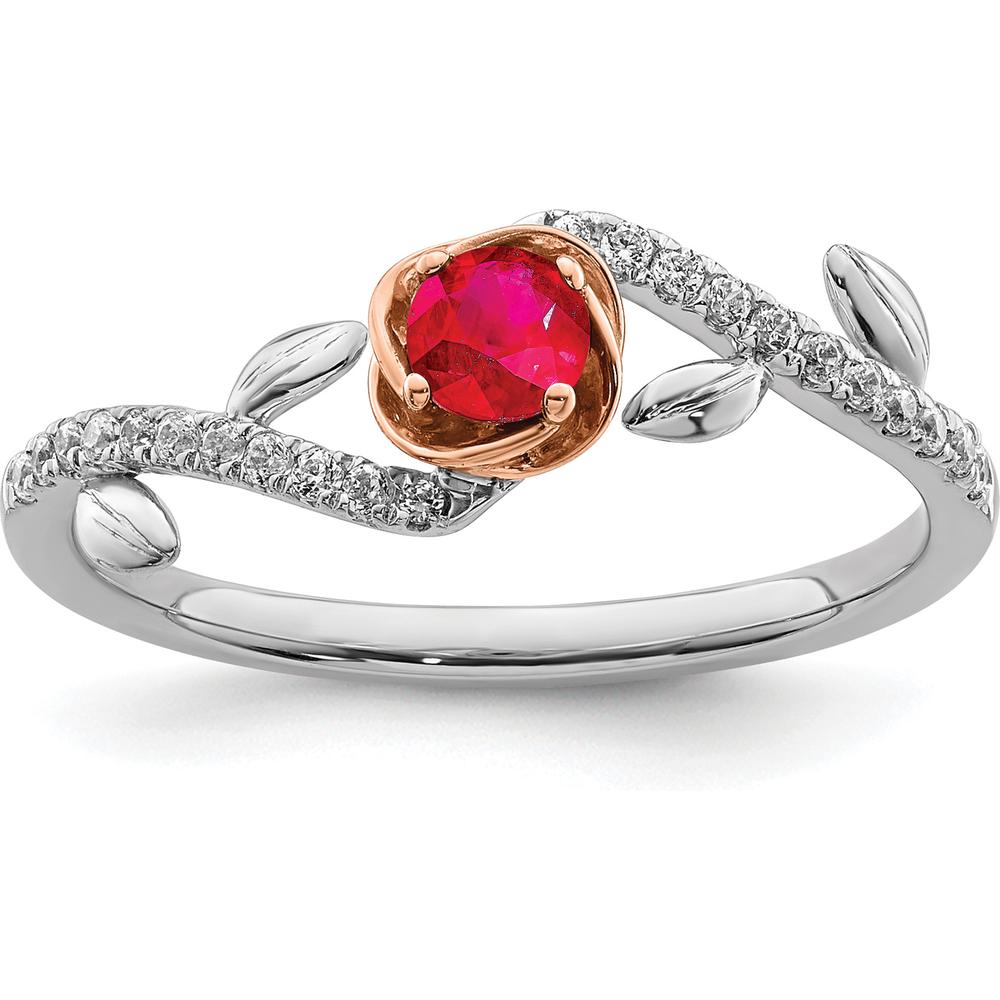 14K Two-Tone Polished Rose Ruby and Diamond Ring - 0.24 Carat Total Ruby Weight, 0.02 Carat Total Diamond Weight by 0