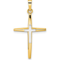 14K Two-Tone Polished Solid Double Cross Pendant - 32mm Length by Oro Pregiato