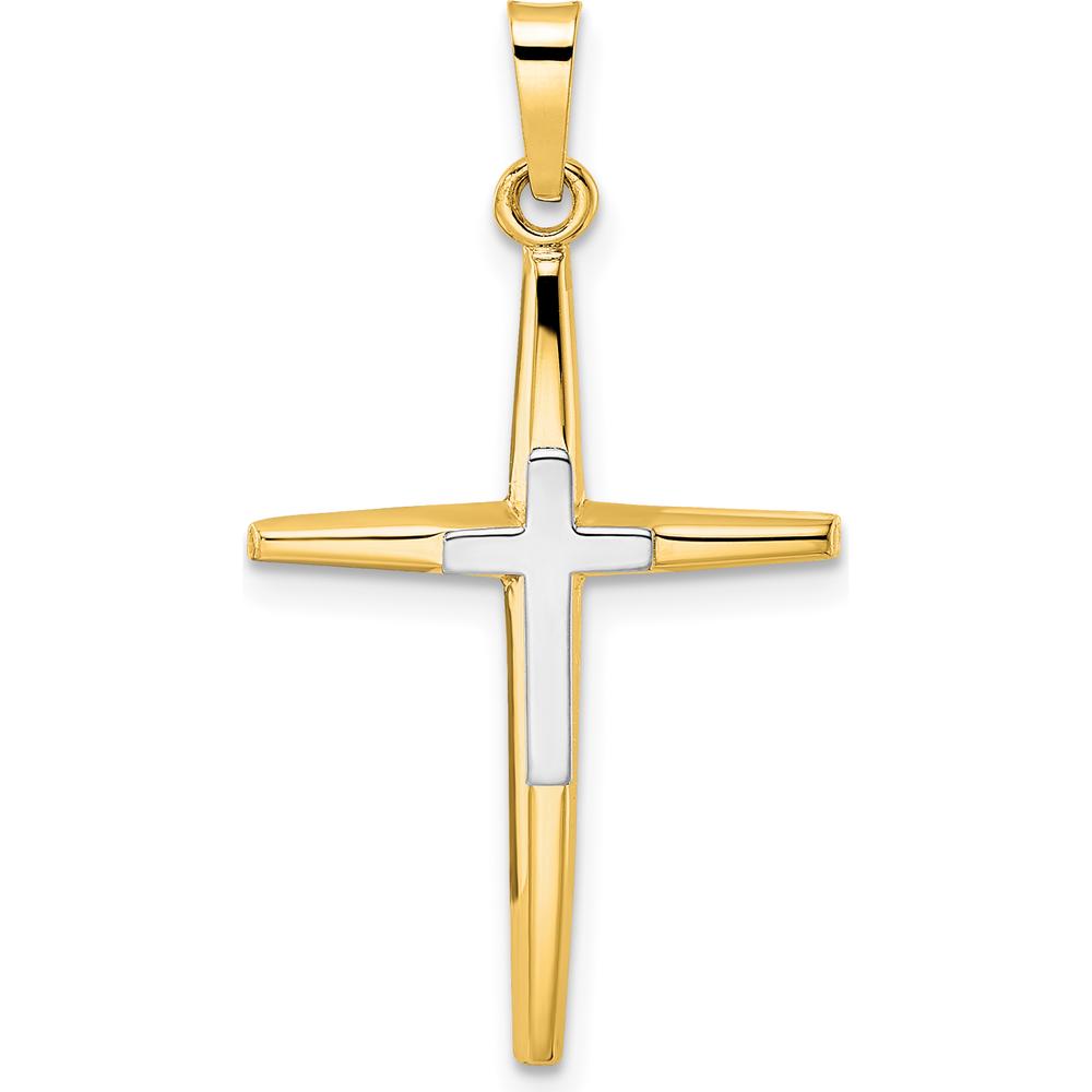14K Two-Tone Polished Solid Double Cross Pendant - 32mm Length by Oro Pregiato