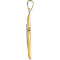 14K Two-Tone Polished Solid Double Cross Pendant - 32mm Length by Oro Pregiato