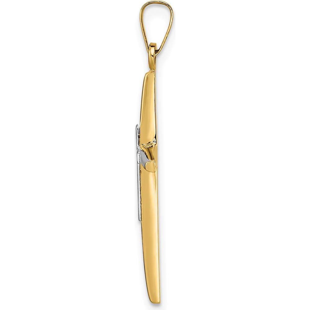 14K Two-Tone Polished Solid Double Cross Pendant - 32mm Length by Oro Pregiato