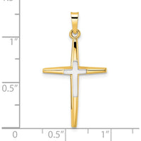 14K Two-Tone Polished Solid Double Cross Pendant - 32mm Length by Oro Pregiato