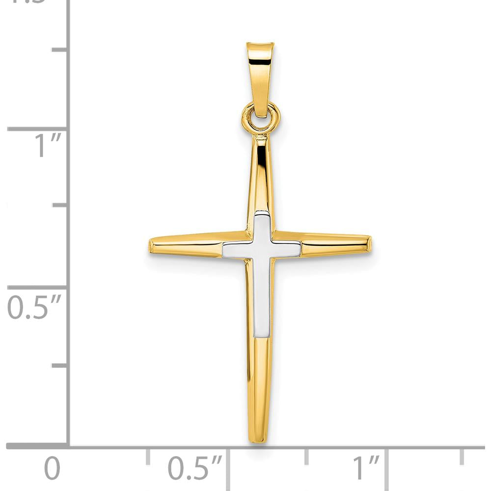 14K Two-Tone Polished Solid Double Cross Pendant - 32mm Length by Oro Pregiato