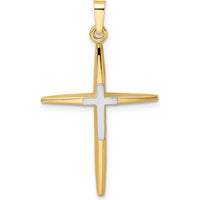 14K Two-Tone Polished Solid Double Cross Pendant - 34mm Length by Oro Pregiato