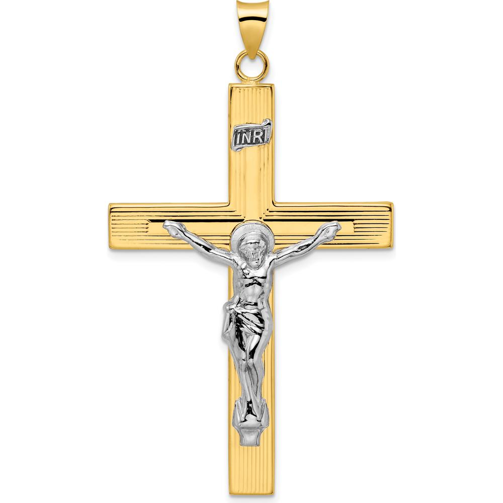 14K Two-Tone Polished Solid INRI Crucifix Cross Pendant - 60.9mm Length by Oro Pregiato