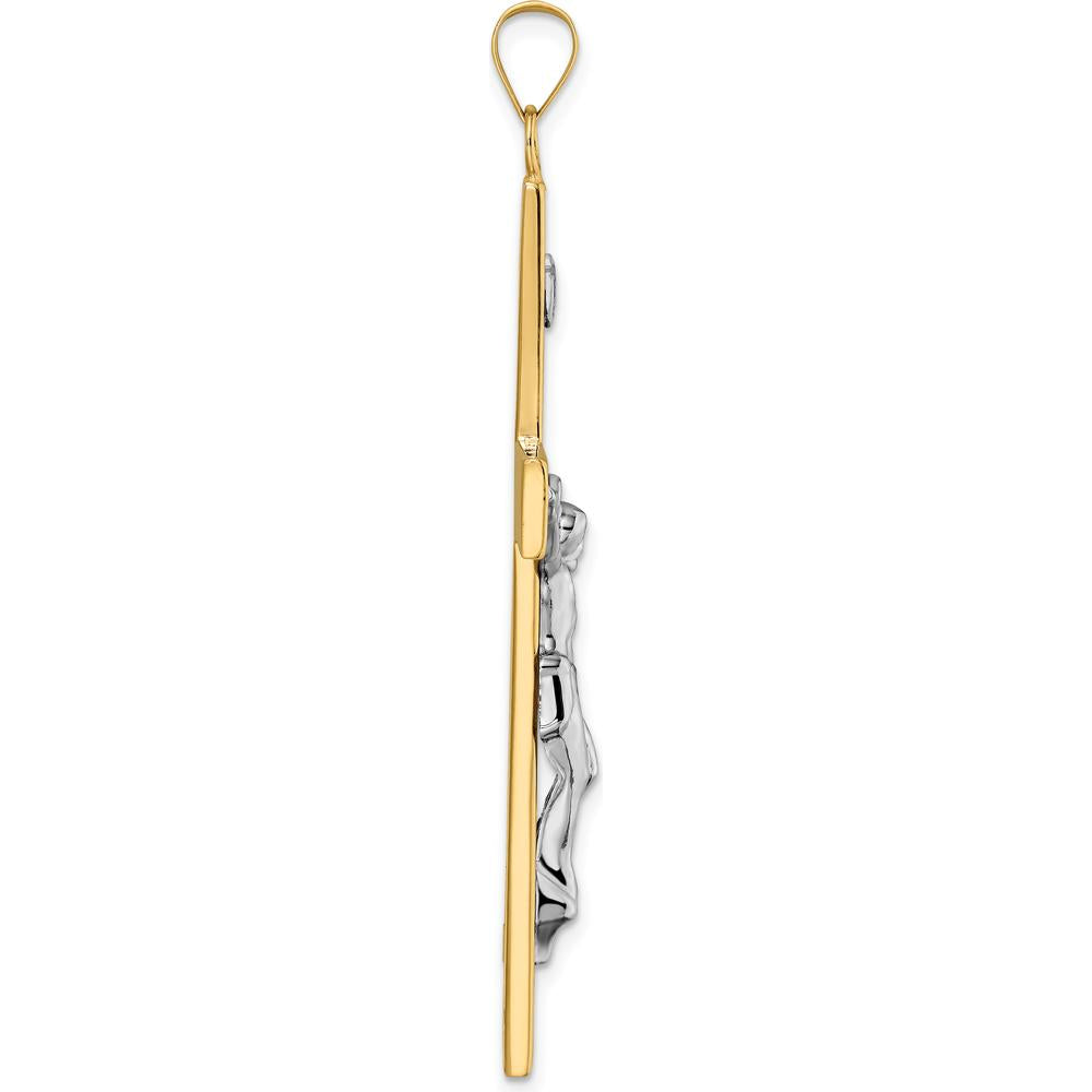14K Two-Tone Polished Solid INRI Crucifix Cross Pendant - 60.9mm Length by Oro Pregiato