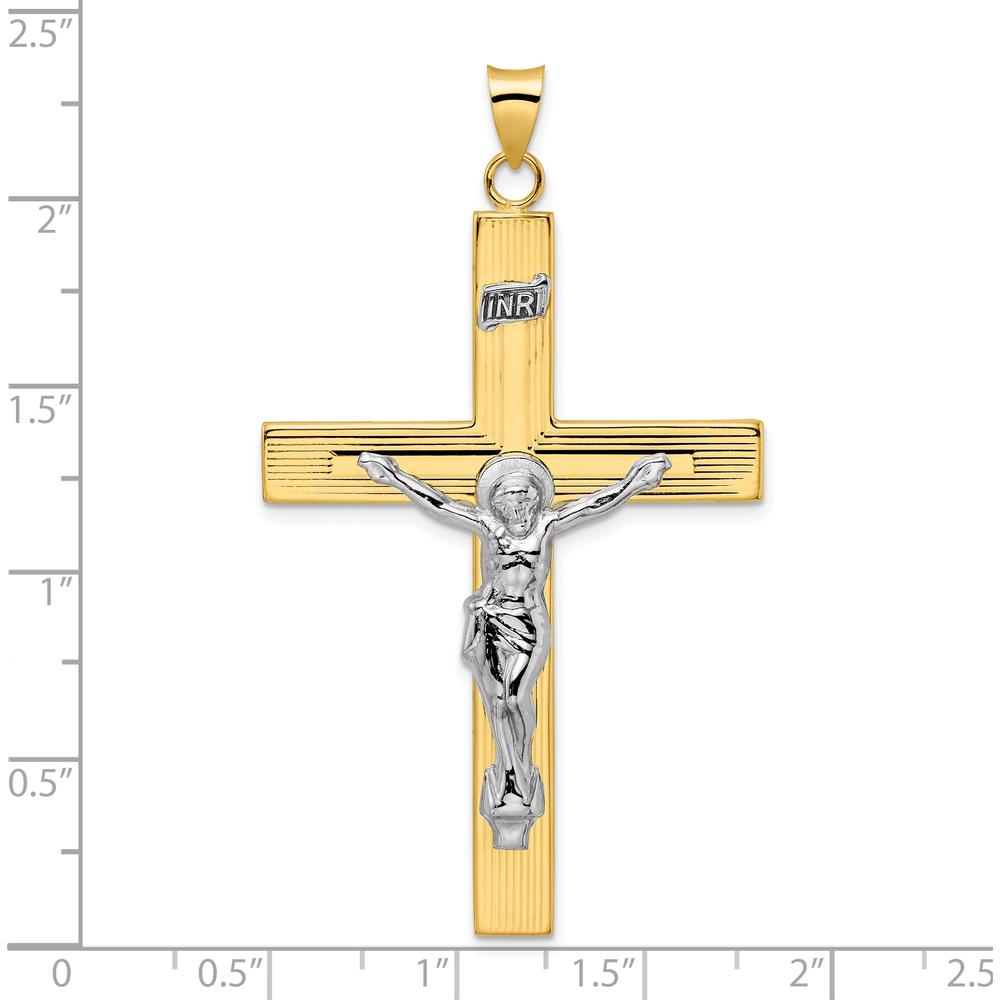 14K Two-Tone Polished Solid INRI Crucifix Cross Pendant - 60.9mm Length by Oro Pregiato