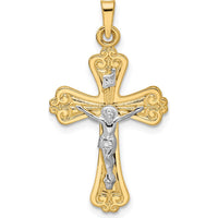 14K Two-Tone Polished Solid INRI Crucifix Pendant - 28mm Length, 17.86mm Width by Oro Pregiato