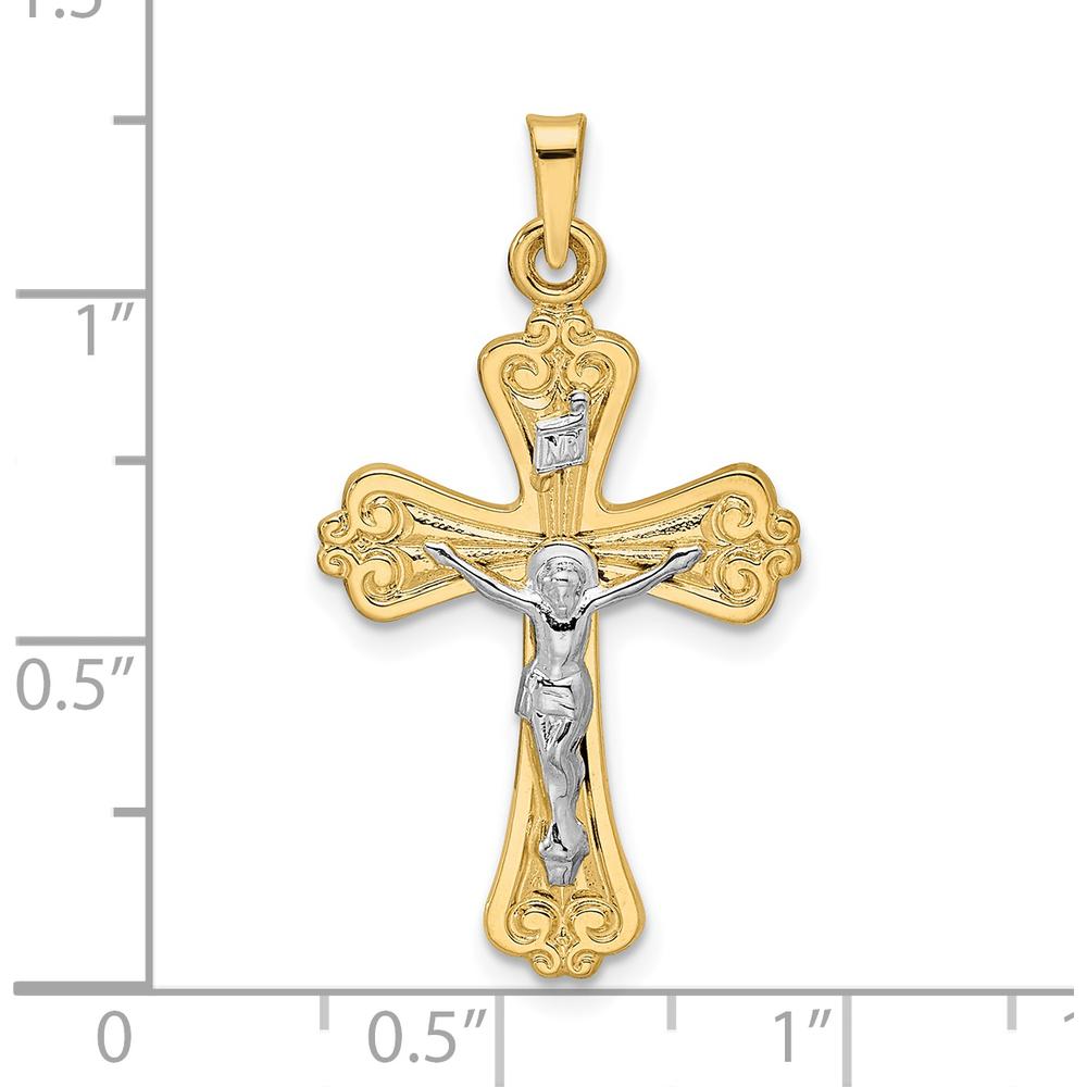14K Two-Tone Polished Solid INRI Crucifix Pendant - 28mm Length, 17.86mm Width by Oro Pregiato
