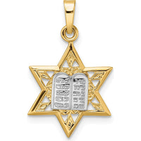 14K Two-Tone Polished Solid Star of David and Torah Pendant - 23.95mm Length by Oro Pregiato