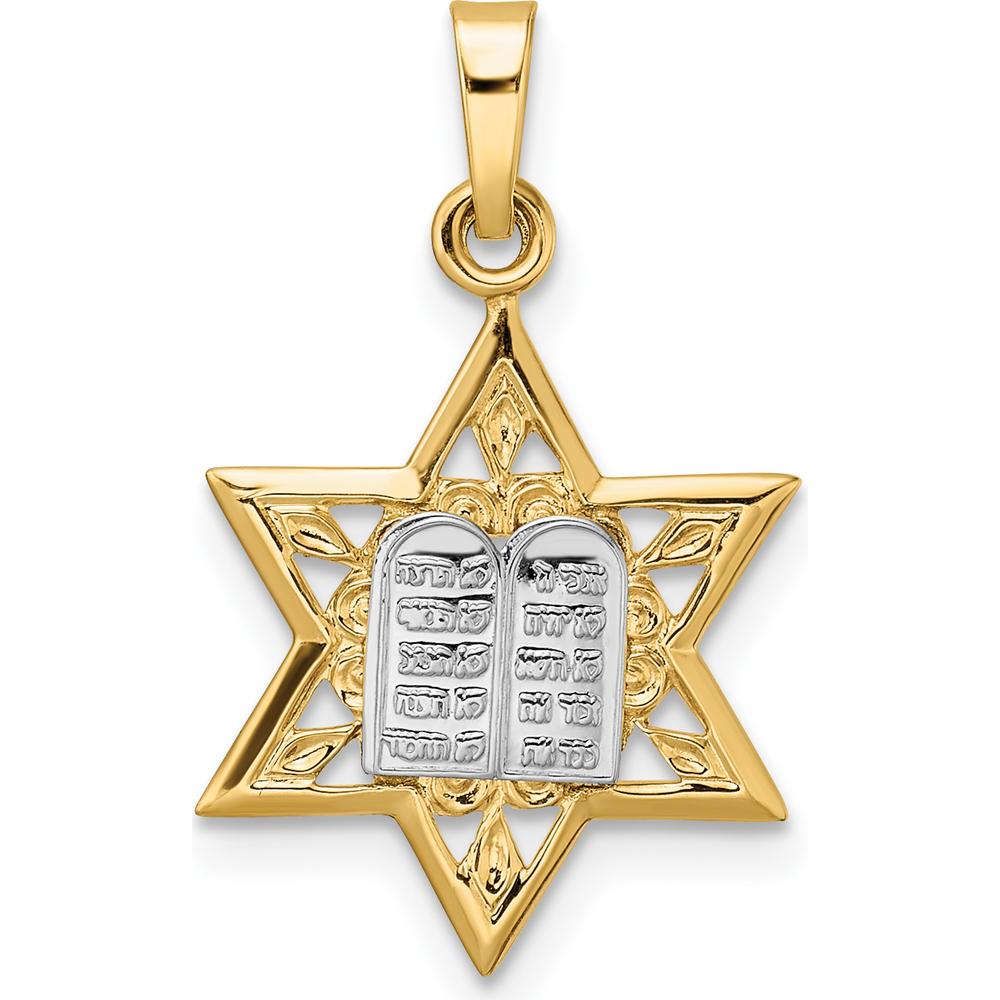 14K Two-Tone Polished Solid Star of David and Torah Pendant - 23.95mm Length by Oro Pregiato