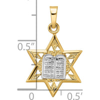 14K Two-Tone Polished Solid Star of David and Torah Pendant - 23.95mm Length by Oro Pregiato