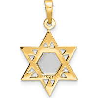 14K Two-Tone Polished Solid Star of David and Torah Pendant - 23.95mm Length by Oro Pregiato