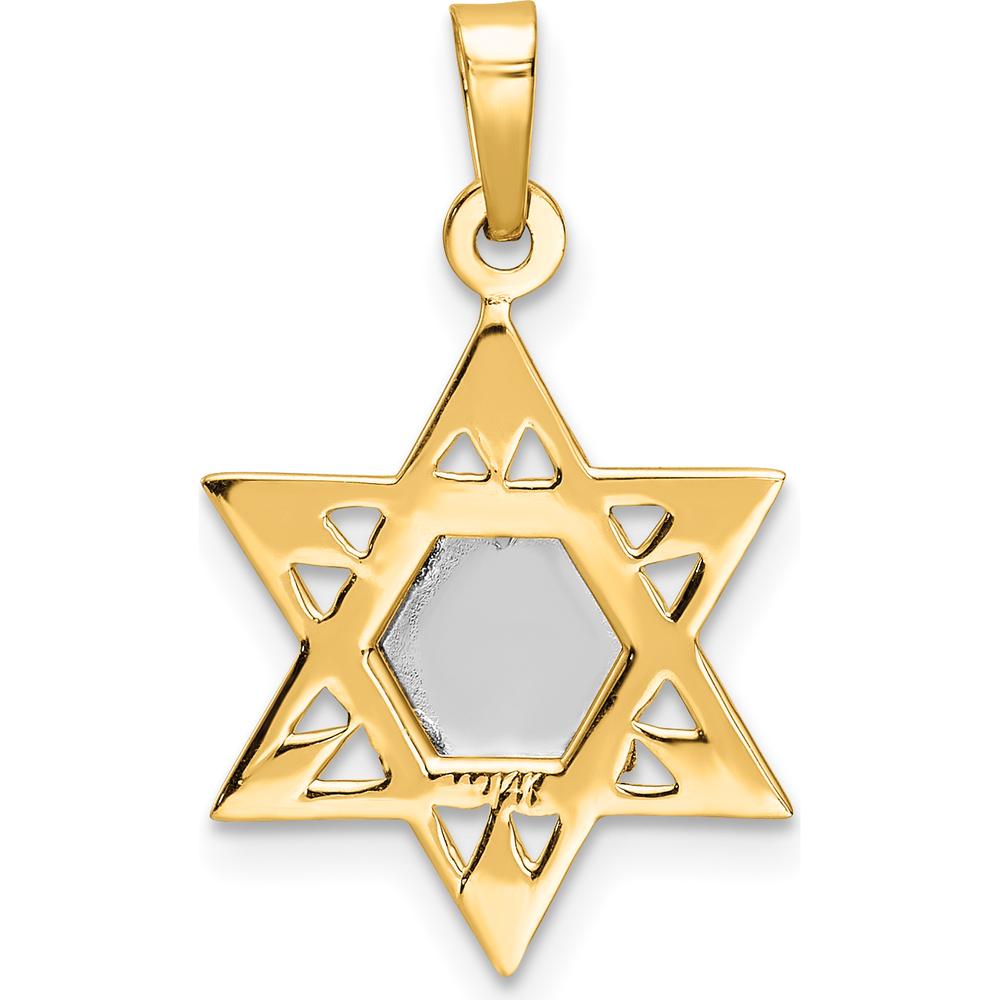 14K Two-Tone Polished Solid Star of David and Torah Pendant - 23.95mm Length by Oro Pregiato