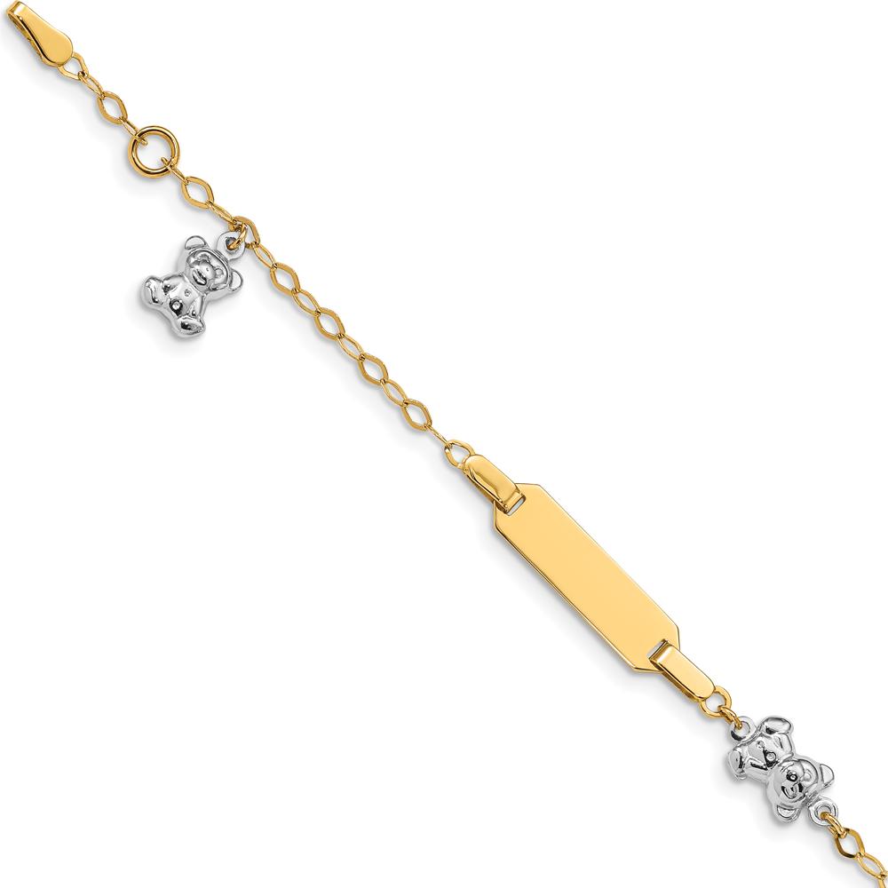 14K Two-Tone Polished Teddy Bears Baby ID Bracelet with 18x5mm Plate and Extender - 5.5" Length by Oro Pregiato