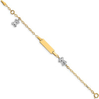 14K Two-Tone Polished Teddy Bears Baby ID Bracelet with 18x5mm Plate and Extender - 5.5" Length by Oro Pregiato