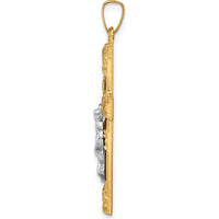 14K Two-Tone Polished Textured Striped Latin Crucifix Pendant - 35mm Length by Oro Pregiato