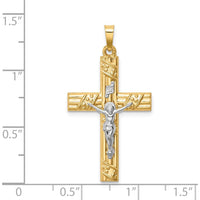 14K Two-Tone Polished Textured Striped Latin Crucifix Pendant - 35mm Length by Oro Pregiato