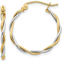 14K Two-Tone Polished Twisted Hoop Earrings - 1.8mm Width by 0