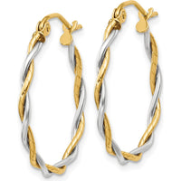 14K Two-Tone Polished Twisted Hoop Earrings - 1.8mm Width by 0