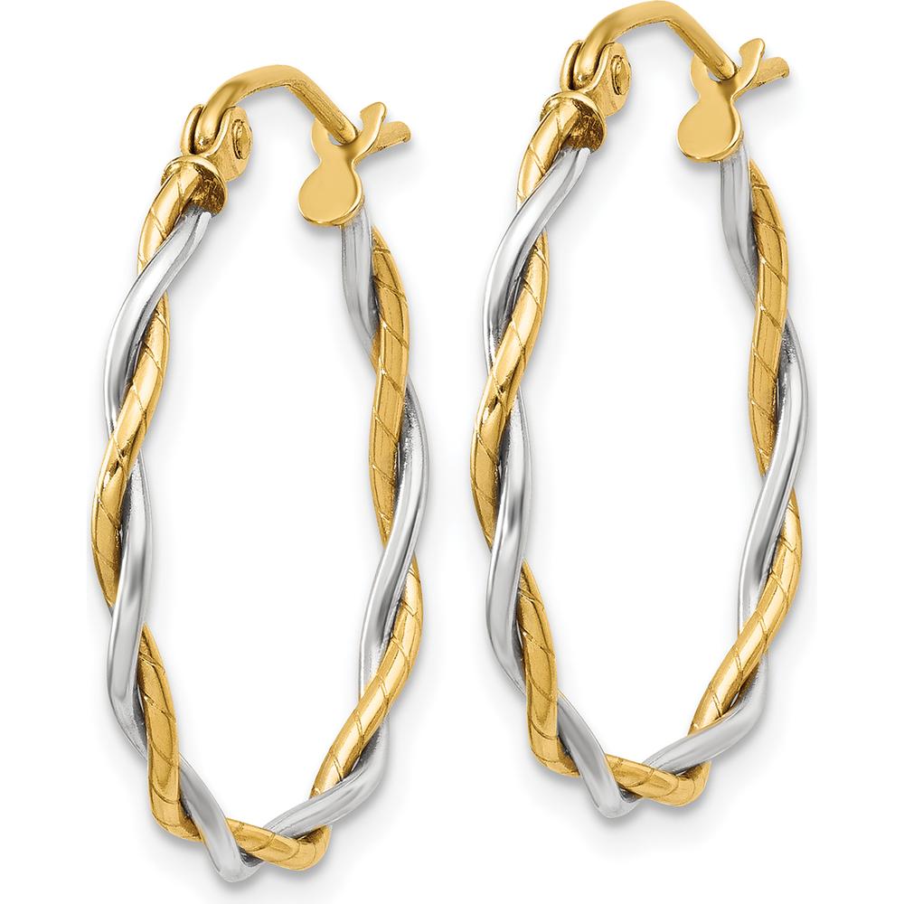 14K Two-Tone Polished Twisted Hoop Earrings - 1.8mm Width by 0