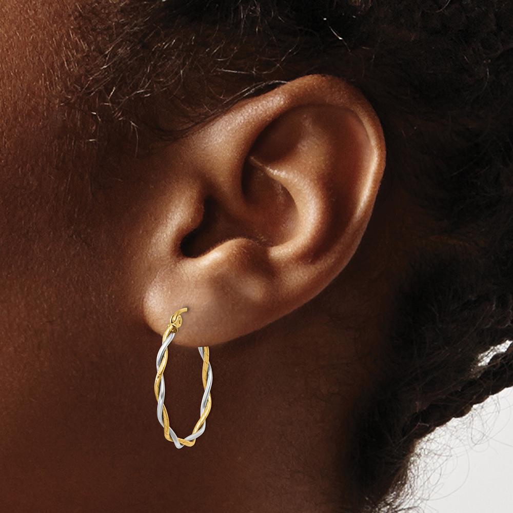 14K Two-Tone Polished Twisted Hoop Earrings - 1.8mm Width by 0