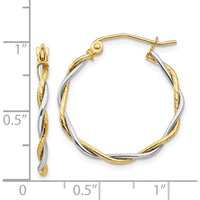 14K Two-Tone Polished Twisted Hoop Earrings - 1.8mm Width by 0