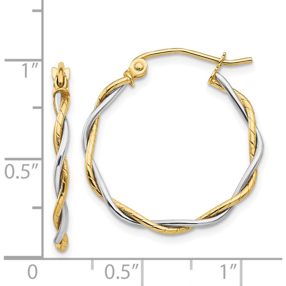 14K Two-Tone Polished Twisted Hoop Earrings - 1.8mm Width by 0