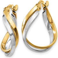 14K Two-Tone Polished Twisted Hoop Earrings - 19mm Length by 0