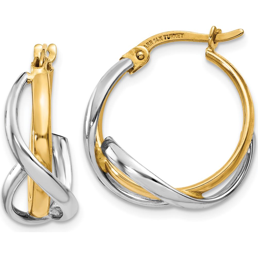 14K Two-Tone Polished Twisted Hoop Earrings - 20mm Length, 5mm Width by 0