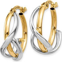14K Two-Tone Polished Twisted Hoop Earrings - 20mm Length, 5mm Width by 0