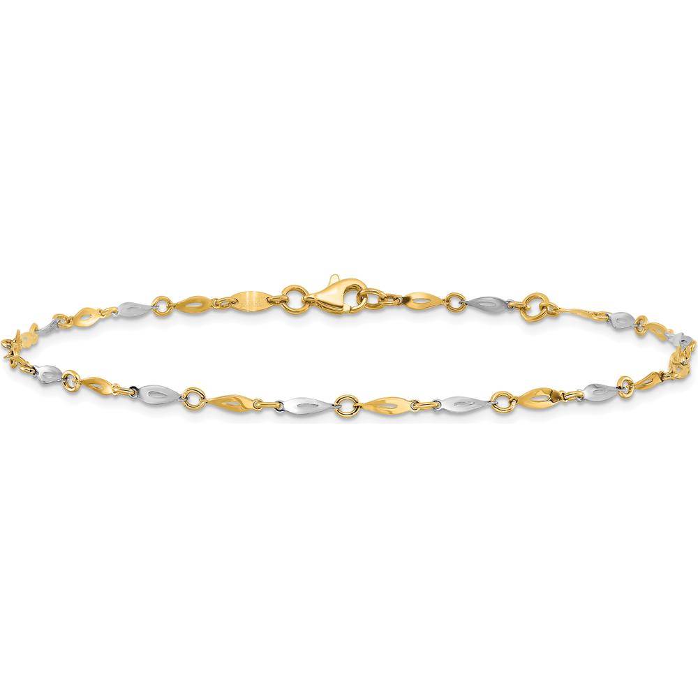 14K Two-Tone Polished Twisted Link Anklet with 1" Extender - Fashionable Women's Jewelry Piece