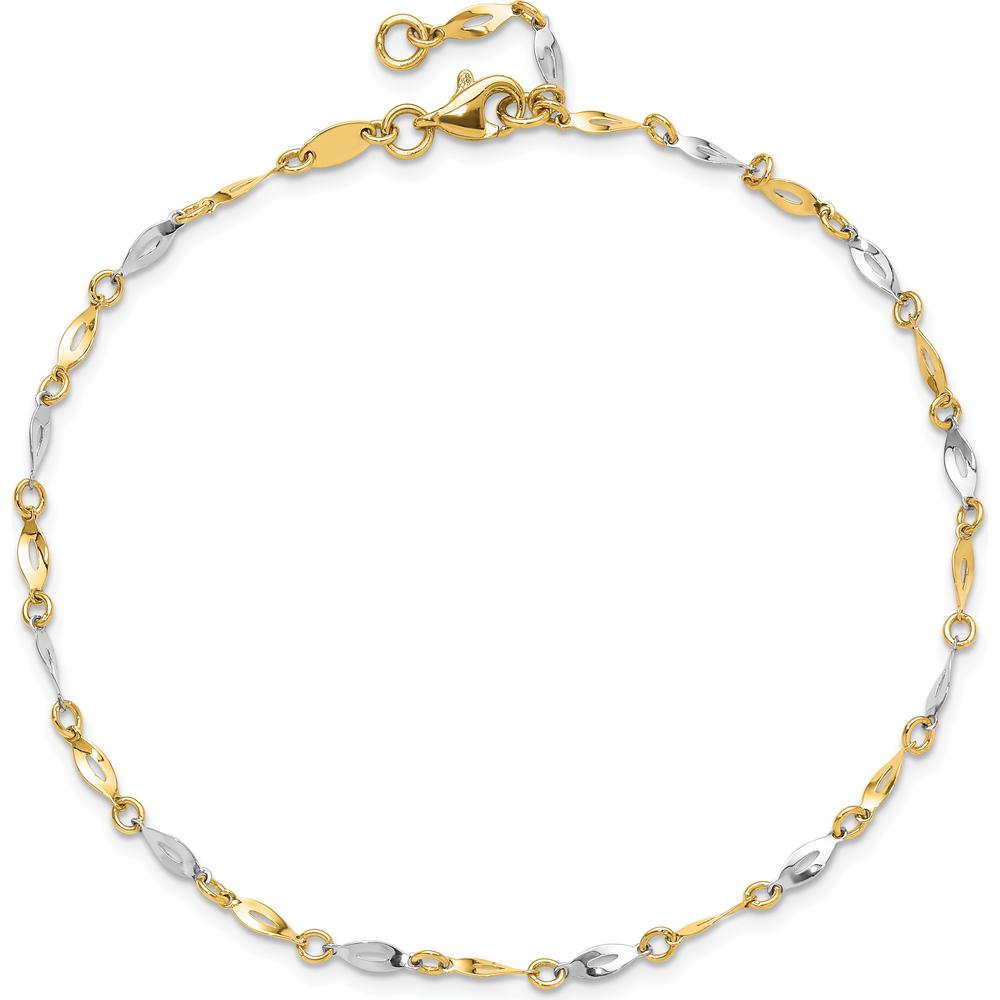 14K Two-Tone Polished Twisted Link Anklet with 1" Extender - Fashionable Women's Jewelry Piece