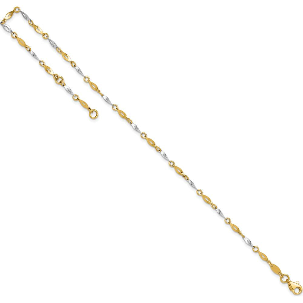 14K Two-Tone Polished Twisted Link Anklet with 1" Extender - Fashionable Women's Jewelry Piece