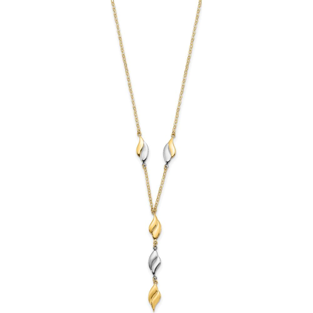 14K Two-Tone Polished Wavy Dangle 17" Y-Drop Necklace by 0