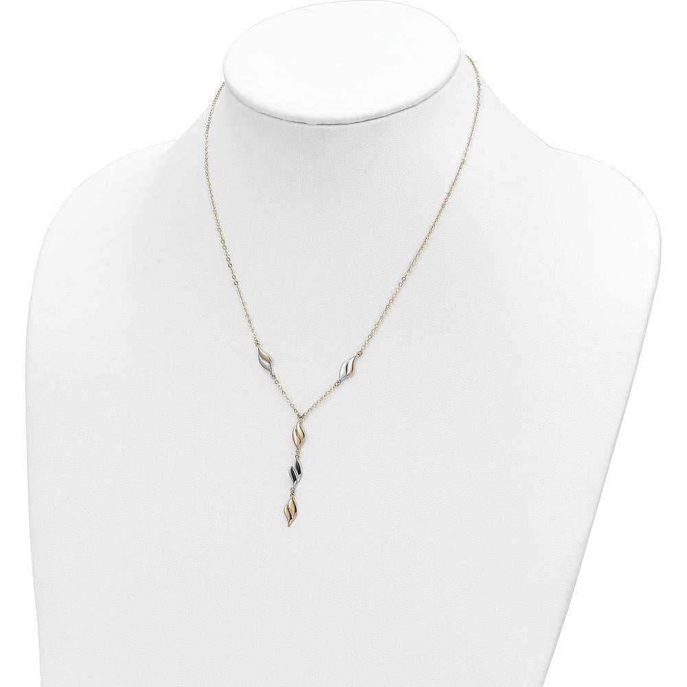 14K Two-Tone Polished Wavy Dangle 17" Y-Drop Necklace by 0