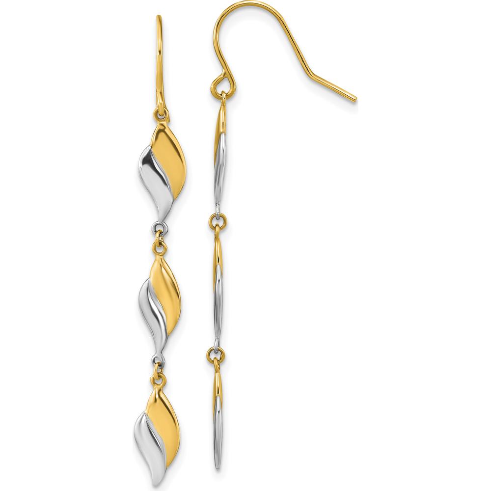 14K Two-Tone Polished Wavy Dangle Earrings - 49mm Length by 0