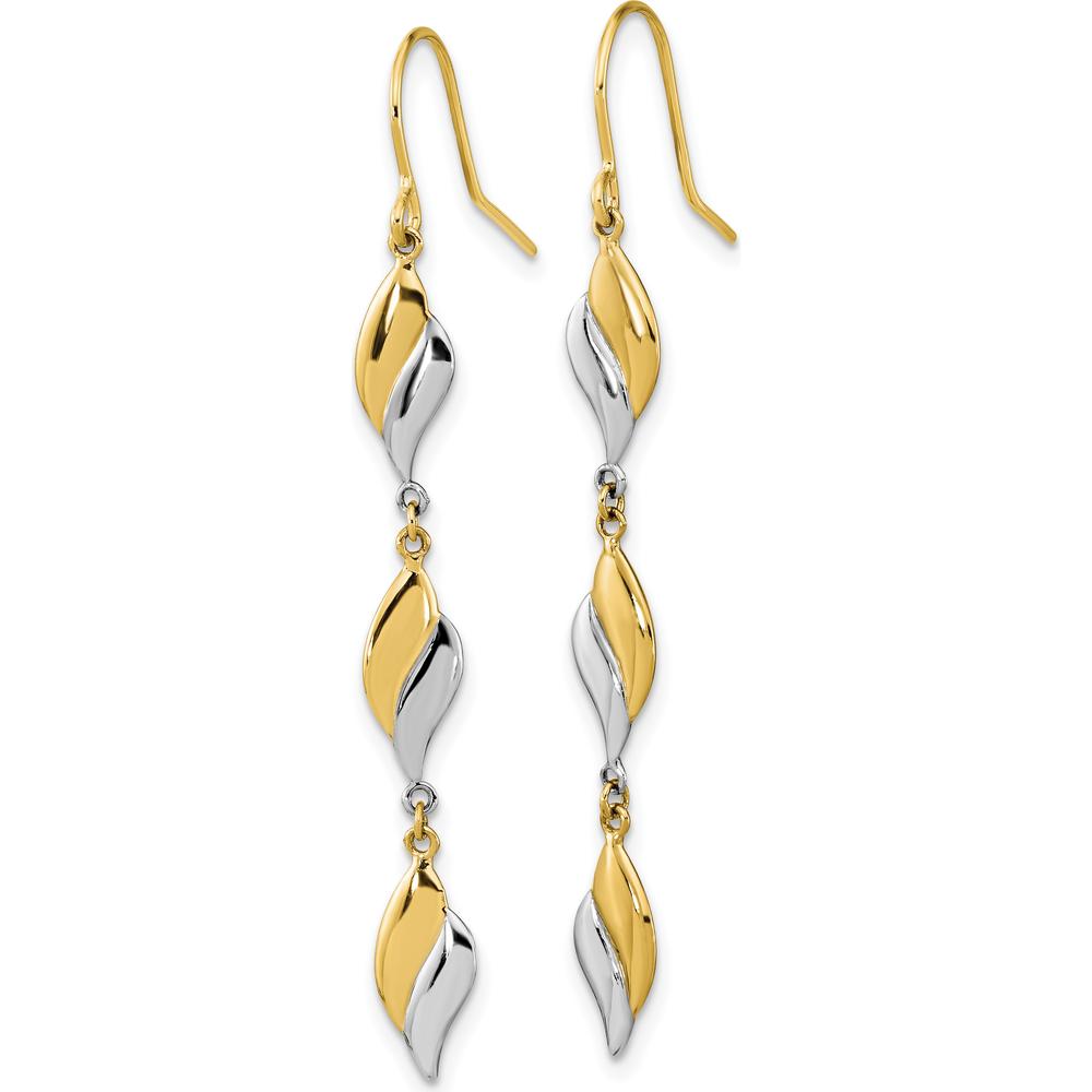 14K Two-Tone Polished Wavy Dangle Earrings - 49mm Length by 0