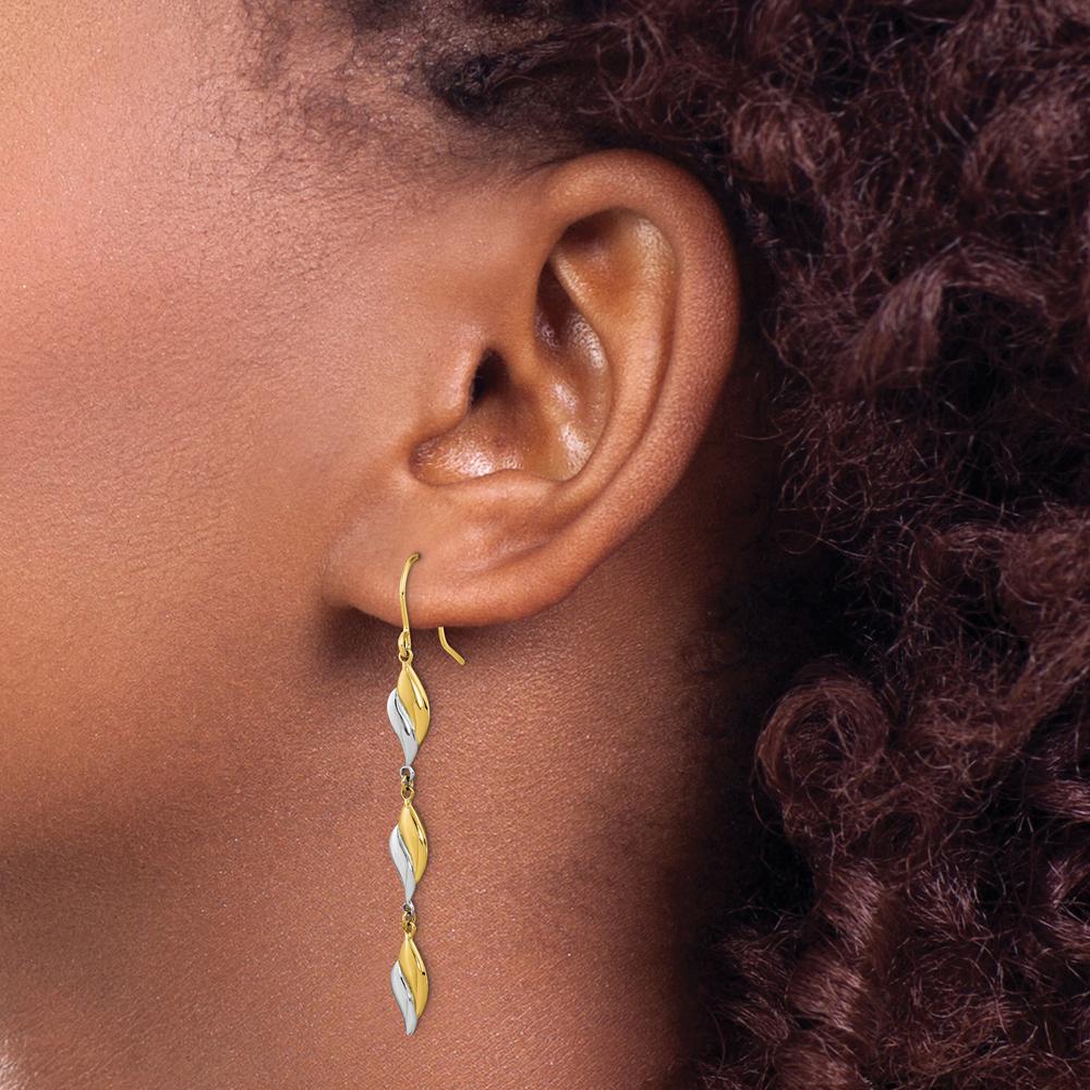14K Two-Tone Polished Wavy Dangle Earrings - 49mm Length by 0