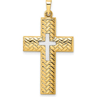 14K Two-Tone Polished Woven Cross Pendant with Hollow Design - 36.05mm Length by Oro Pregiato