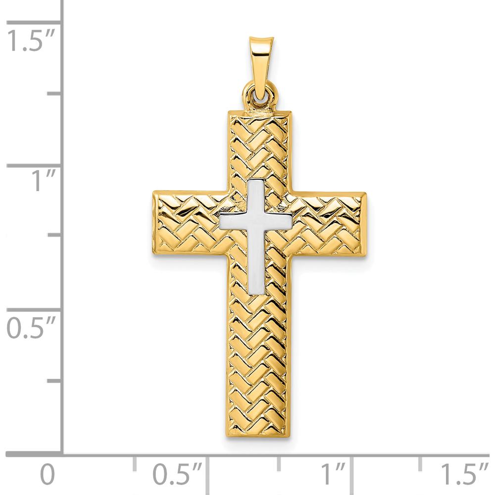 14K Two-Tone Polished Woven Cross Pendant with Hollow Design - 36.05mm Length by Oro Pregiato