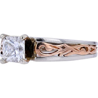 14K Two-Tone Princess Cut Diamond Engagement Ring - 0.75 Carat Total Diamond Weight