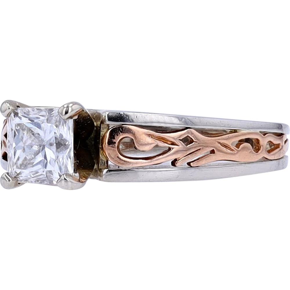 14K Two-Tone Princess Cut Diamond Engagement Ring - 0.75 Carat Total Diamond Weight