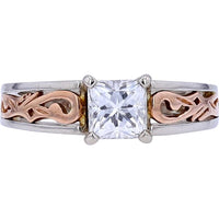 14K Two-Tone Princess Cut Diamond Engagement Ring - 0.75 Carat Total Diamond Weight