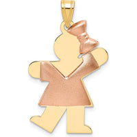 14K Two-Tone Puffed Girl with Bow Engravable Kiss Charm - 30mm Length, 20mm Width by Oro Pregiato