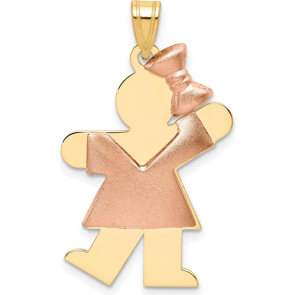 14K Two-Tone Puffed Girl with Bow Engravable Kiss Charm - 30mm Length, 20mm Width by Oro Pregiato