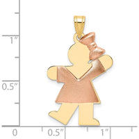 14K Two-Tone Puffed Girl with Bow Engravable Kiss Charm - 30mm Length, 20mm Width by Oro Pregiato